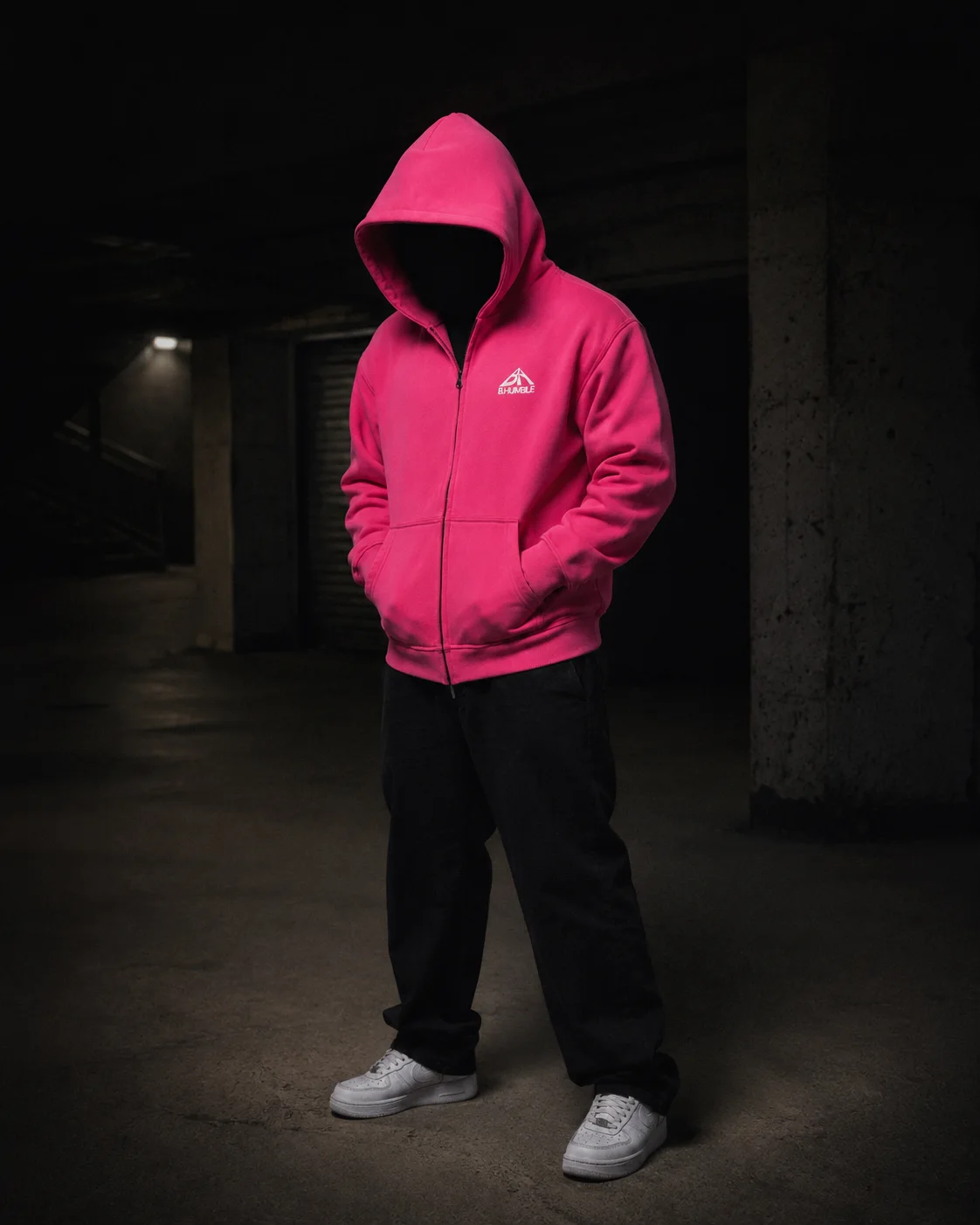 Pink B.HUMBLE Zip Hoodie lifestyle front